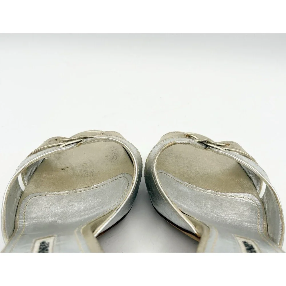 Manolo Blahnik Silver & Gold Metallic Kitten Heel Mules Vintage Size EU 35.5